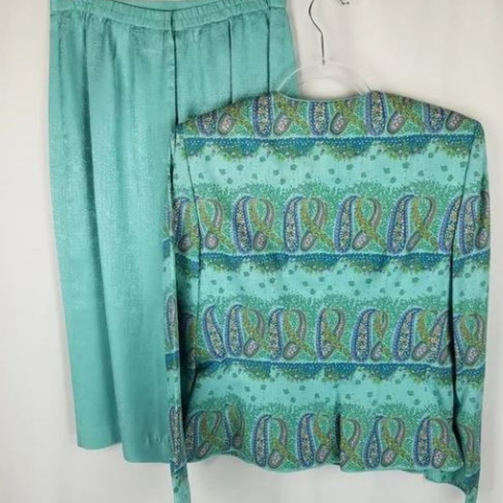 ADRIANNA PAPELL| Women 100% Silk | A-line Full| 8| Paisley| Skirt Sets | - Picture 5 of 15